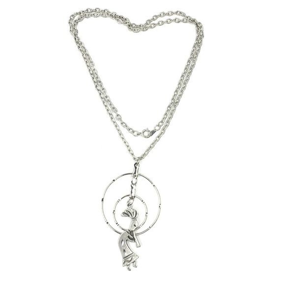 Women’s Kokopelli Pendant Necklace Silver Tone Western Boho Bohemian Chain - Picture 1 of 6